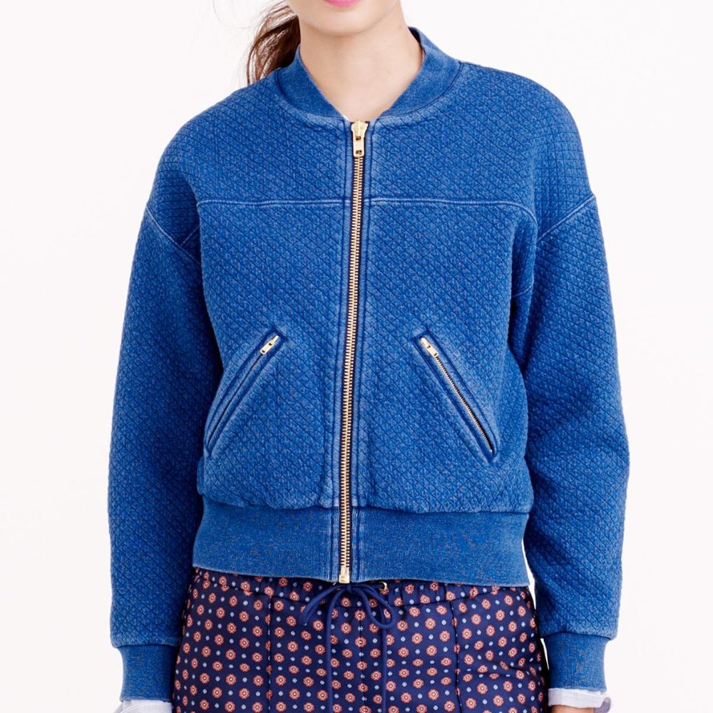 J.Crew Quilted Indigo Blue Bomber Women Size XL